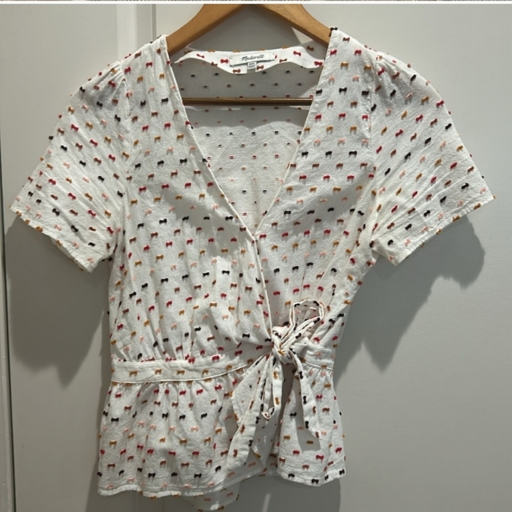 XXS Madewell Side-Tie Top Color Bow Stitch Detail